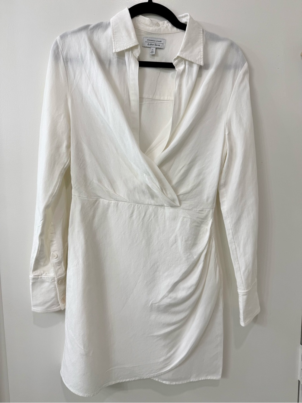 & Other Stories White Wrap Linen Blend Mini Dress